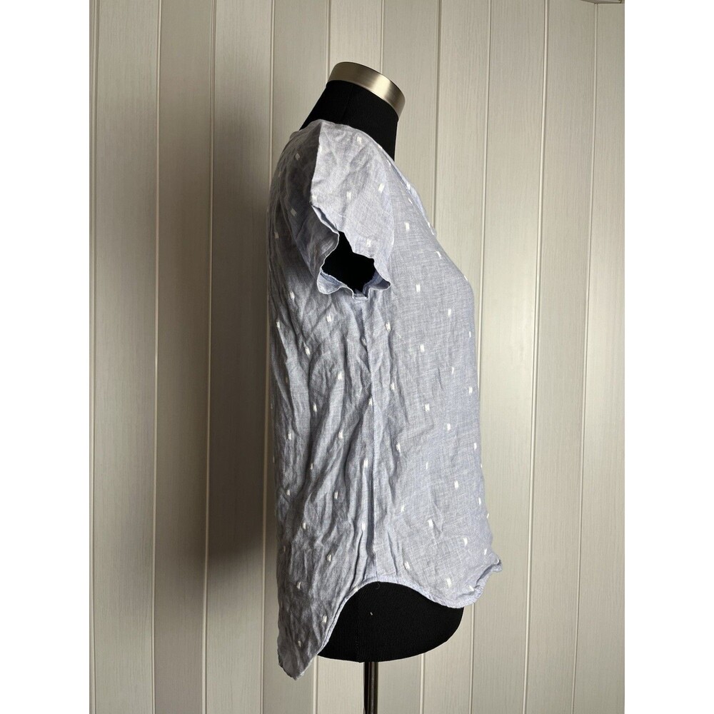 Cloth & stone light blue v-Neck Blouse Short Sleeve Dot Motif Print Top Size XS - Picture 10 of 12